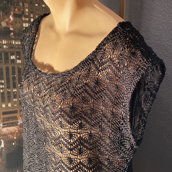 EXPRESS - vest tank: black scoop neck open knit sheer w sequins - L - Picture 10 of 16